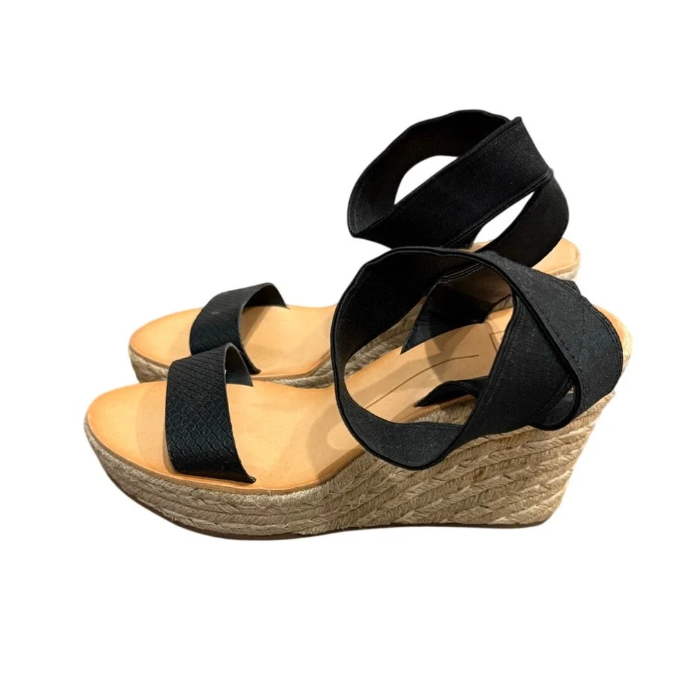 Dolce Vita Black Espadrille Wedge Sandals 9 Ankle Strap Platform Summer Boho